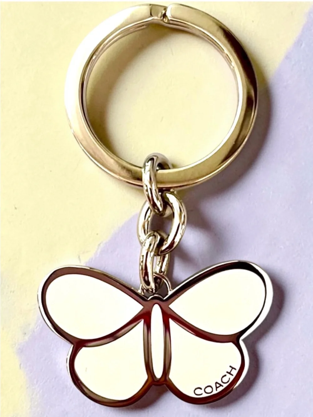 Coach White Enamel Butterfly Keychain & Bag Charm Silver Hardware NEW